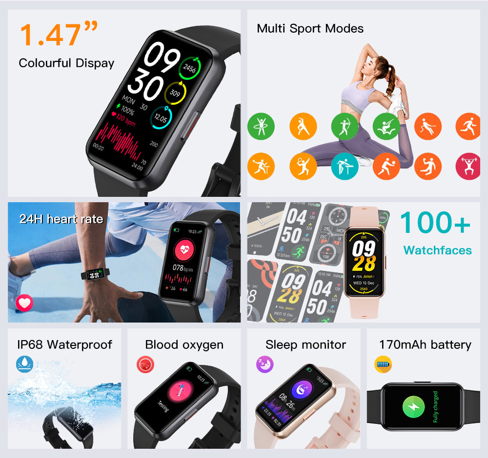 Fitness Trackers,Smart Band 24/7 Health Monitoring,Blood Oxygen Heart Rate Sleep Monitor,Calorie Pedometer Steps Counter Activity watchs/Notifications for iOS/Android